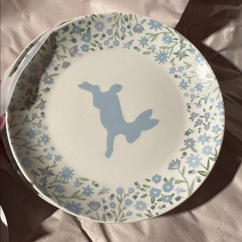 Sur La Table Easter plates blue Toile Farmhouse Bunny